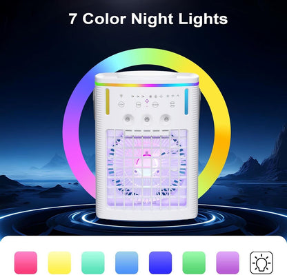 Tragbare Mini-Klimaanlage, 3-in-1 Kühlung &amp; Nebelfunktion, 3 Geschwindigkeiten, Fernbedienung, LED-Ambiente