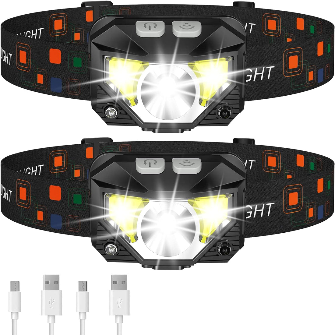 2-Pack Ultra-hell LED wiederaufladbare Stirnlampe Taschenlampe wasserdicht und Bewegungssensor