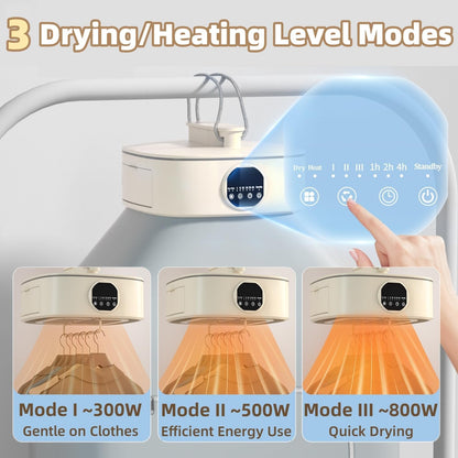 Tragbarer Wäschetrockner mit Heizfunktion – 800 W Kompaktgerät für Zuhause &amp; Reisen, 3 Stufen, Timer, Warmweiß