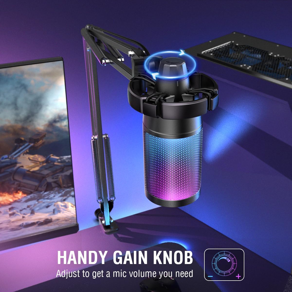 USB Gaming Mikrofon mit Arm &amp; RGB – Kondensatormikrofon für Streaming &amp; Podcast