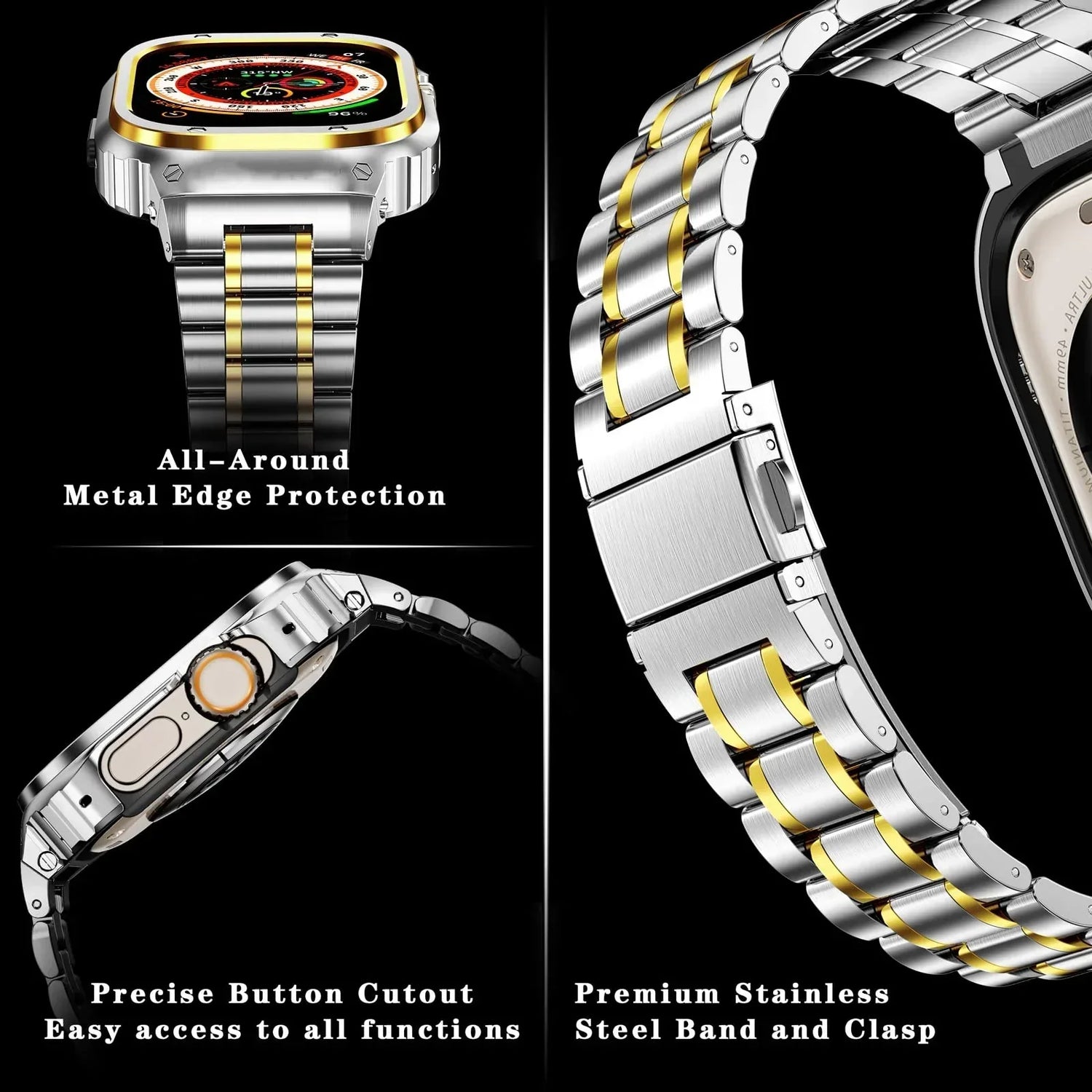 LUX7009 Edelstahl Uhrenarmband mit Etui für Apple Watch