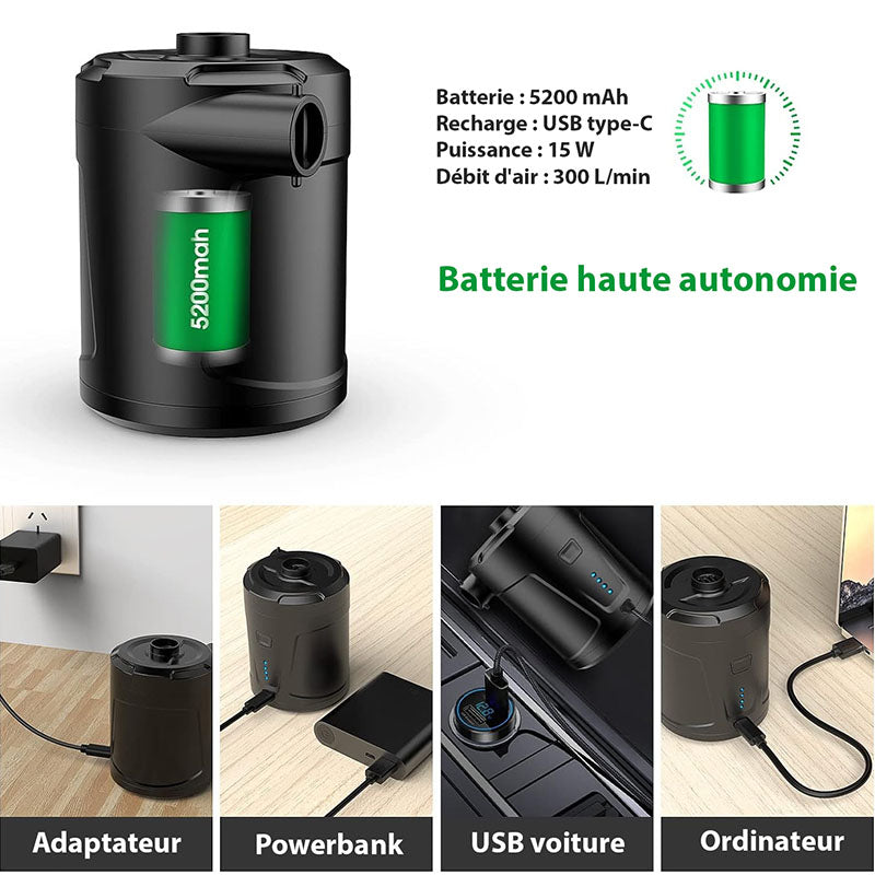 Kabelloser, wiederaufladbarer Elektrischer Luftpump für Matratzen - 3 Düsen enthalten