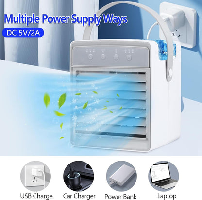 Tragbare Mini-Klimaanlage USB Verdunstungskühler Ventilator Luftbefeuchter Nachtlicht