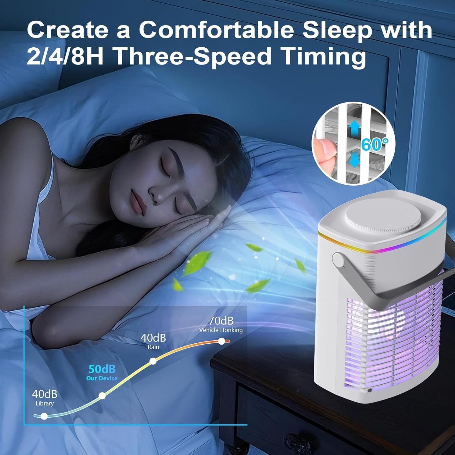 Tragbare Mini-Klimaanlage, 3-in-1 Kühlung &amp; Nebelfunktion, 3 Geschwindigkeiten, Fernbedienung, LED-Ambiente