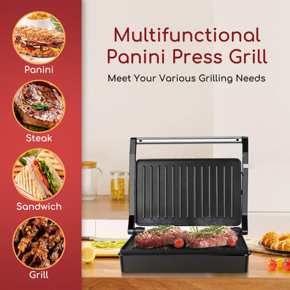 Panini Grill Sandwichmaker 1000W mit Antihaftplatten, Verstellbarem Scharnier &amp; Temperaturkontrolle