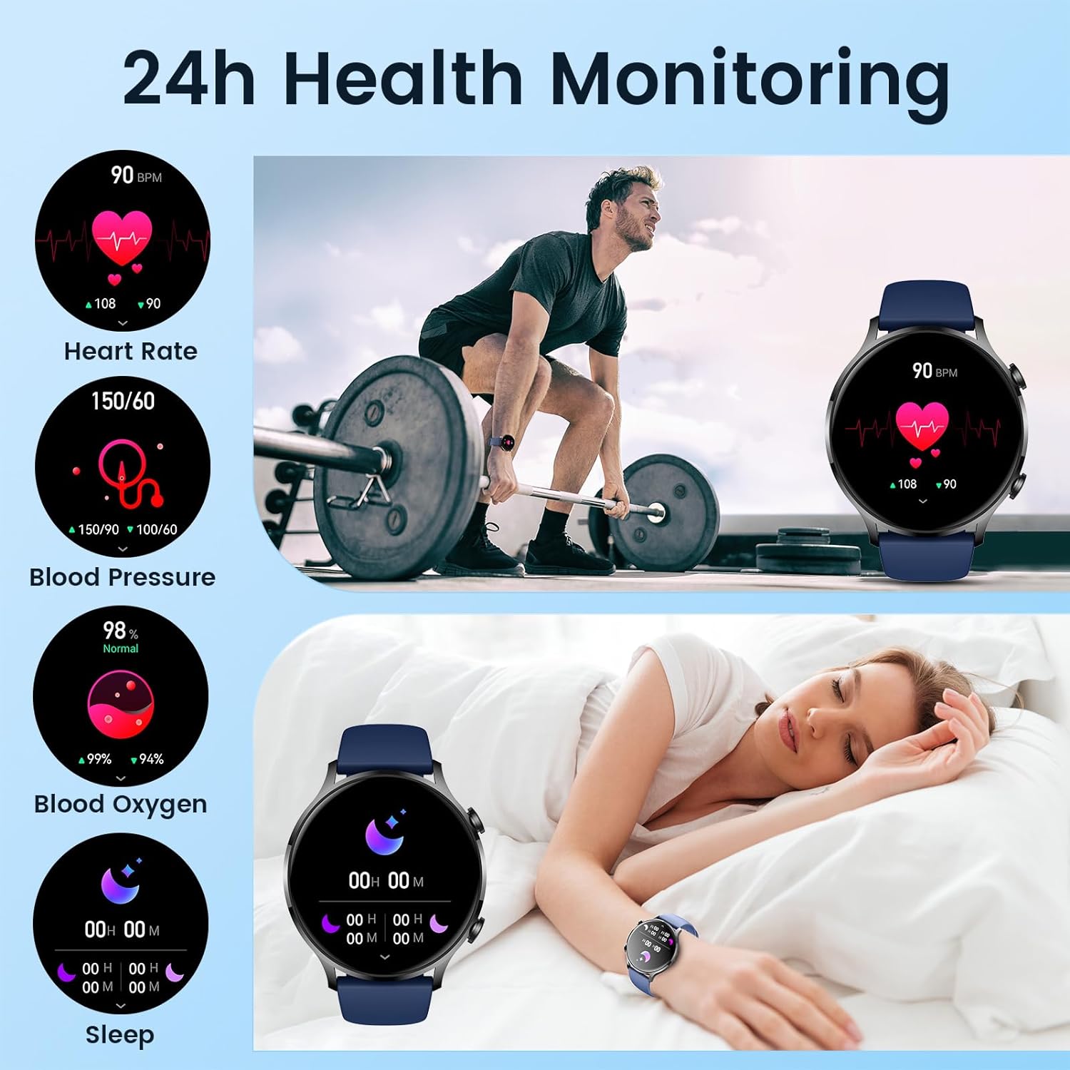 Zelara Fitness Uhr mit Telefonfunktion Wasserdicht QS40 Smartwatch