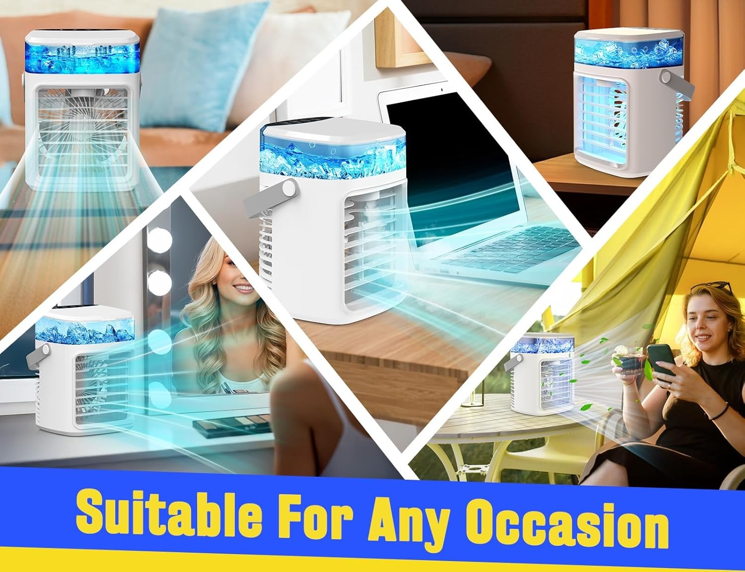 Tragbarer Luftkühler Ventilator 4-in-1 mit Befeuchtung, Aromatherapie &amp; LED-Beleuchtung