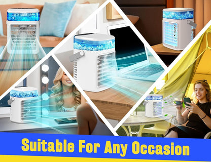 Tragbarer Luftkühler Ventilator 4-in-1 mit Befeuchtung, Aromatherapie &amp; LED-Beleuchtung