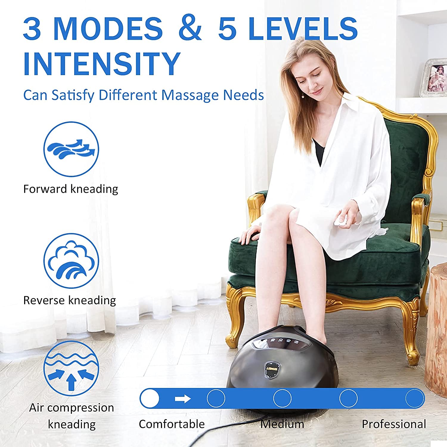 Shiatsu Elektrischer Fußmassager mit Wärme, Tiefenmassage, Luftkompression, 5 Intensitätsstufen
