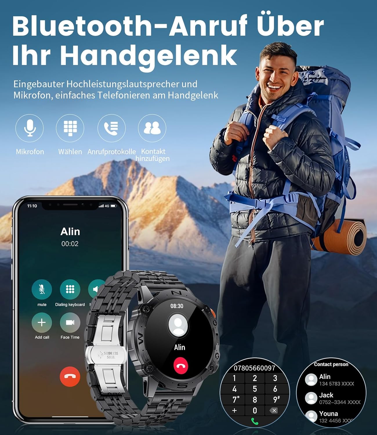 Zelara K60 Herren Smartwatch HD Outdoor Sportuhr Herzfrequenzmonitor / Schlafmonitor