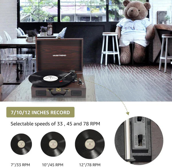 Vintage Plattenspieler Koffer-Stil mit Bluetooth &amp; USB Digital Vinyl Konvertierung