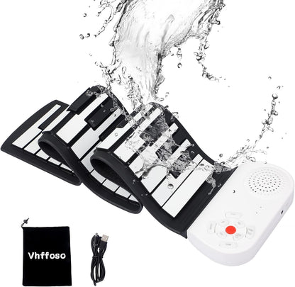 Tragbares Roll-Up Klavier-Keyboard 49 Tasten, wiederaufladbar, 8 Töne, Lautsprecher &amp; Kopfhöreranschluss, inkl. Tasche