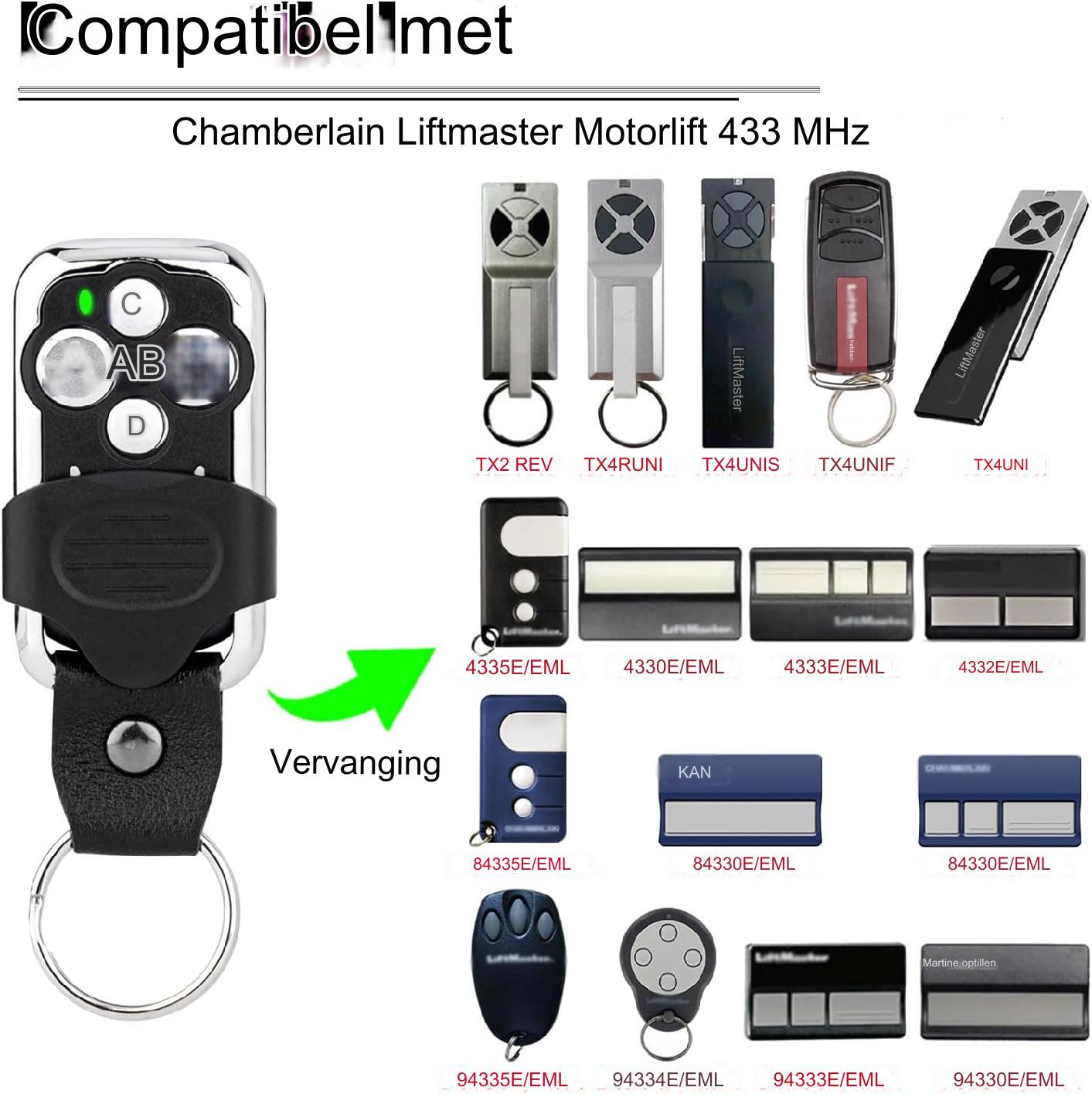 Handsender 433 MHz, kompatibel mit Chamberlain, Liftmaster 4335E/EML 4330E/EML 84335E/EML 94335E/EML, TX4UNIS TX4UNIF TX4UNI Fernbedienung MotorLift ML500/700/750/850 Garagentor