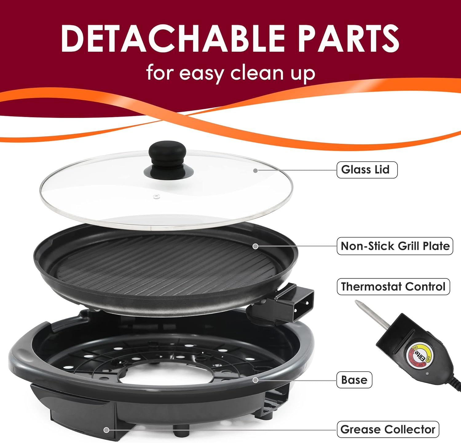 Raucharmer Elektro-Tischgrill Antihaftbeschichtung 14&quot;