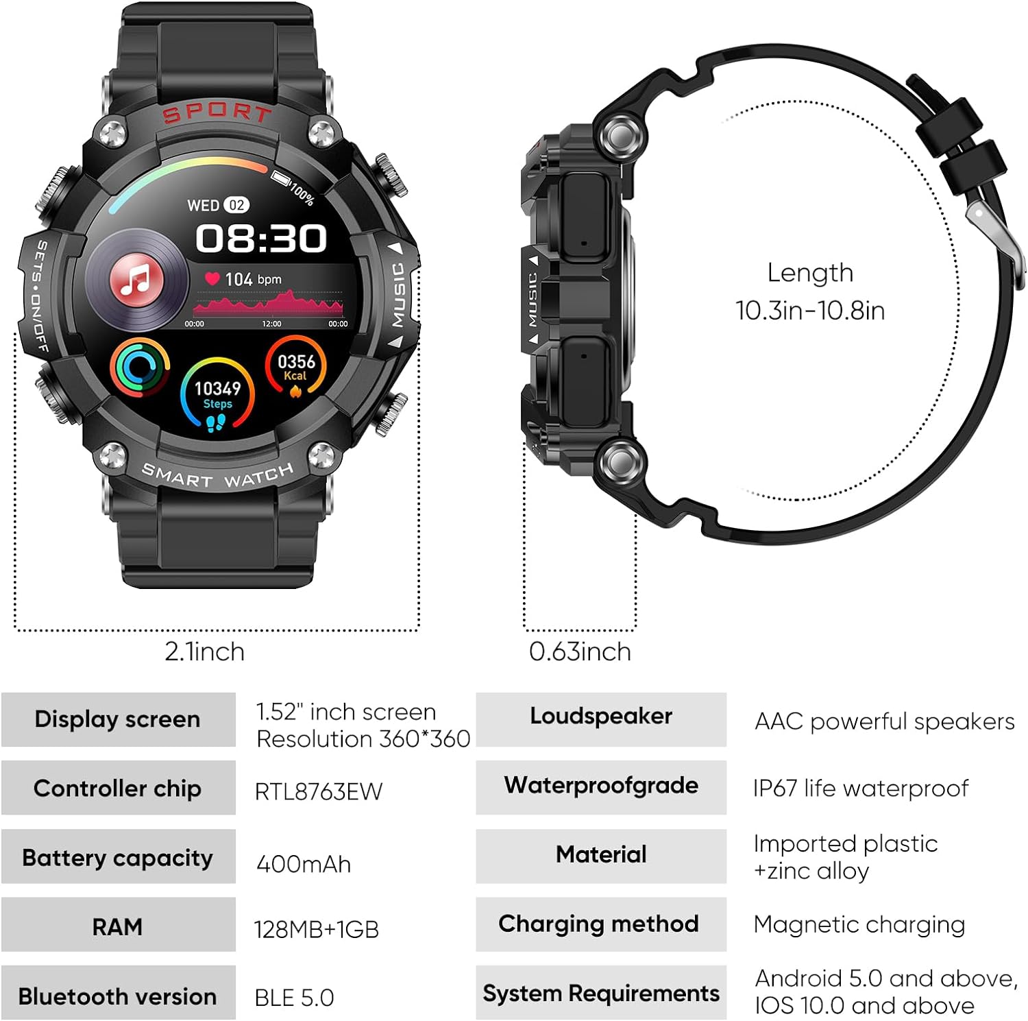 Zelara T96 Smartwatch mit TWS-Ohrhörern Touchscreen