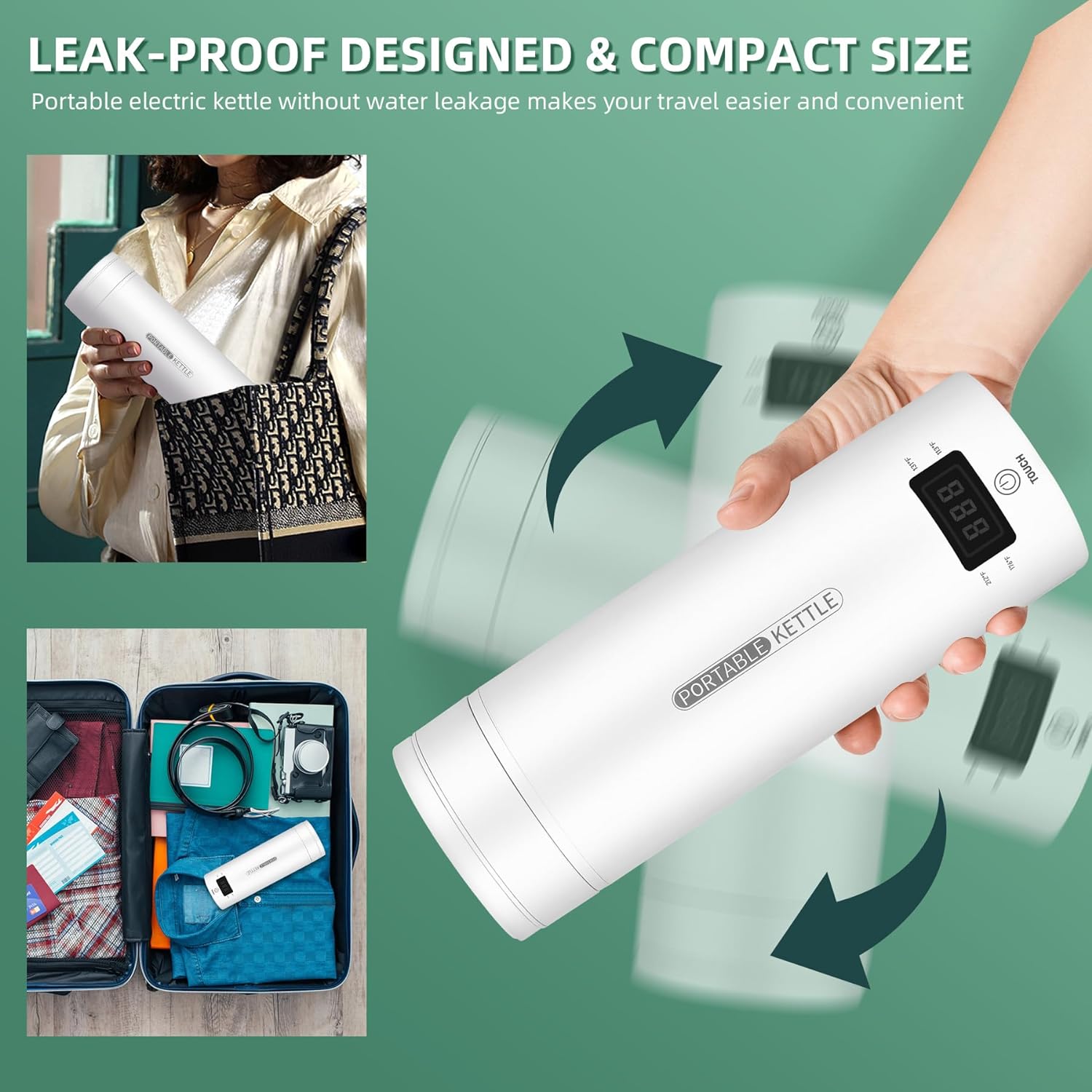 Tragbarer elektrischer Reise-Wasserkocher 450ml, Doppelwand, BPA-frei &amp; LCD-Temperaturkontrolle