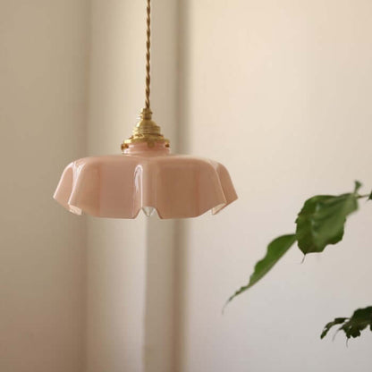 Retro Hängelampe Creme Glas Blume