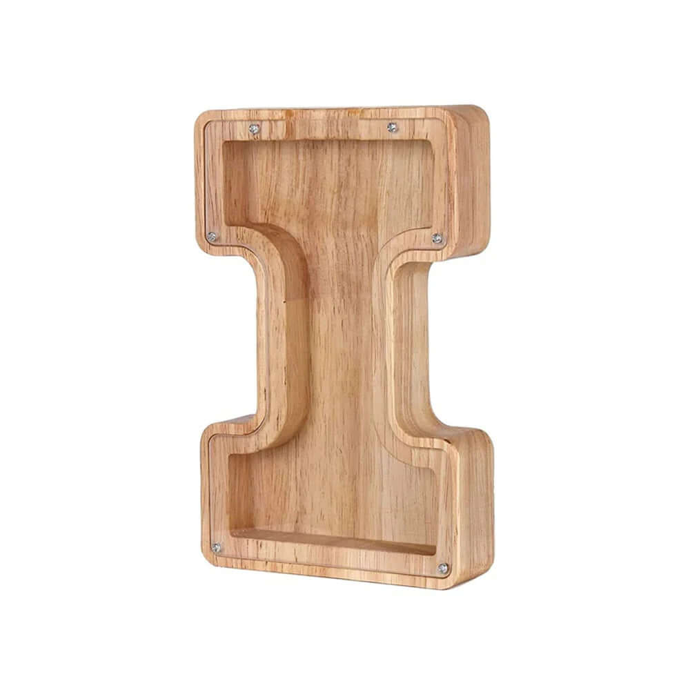Holz Sparschwein mit Sichtfenster - Alphabet-Design