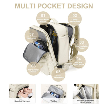 Damen Große Reise-Rucksack – Wasserdichter Wanderrucksack | Diebstahlschutz &amp; USB-Ladung