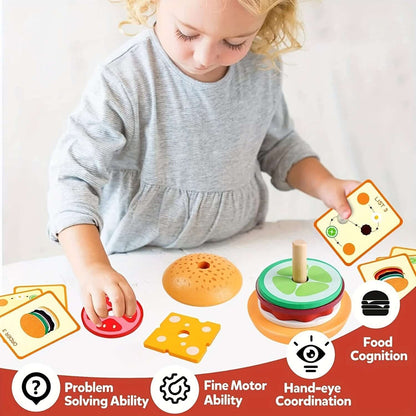 Montessori Holz Stapelspiel Burger - Feinmotorik &amp; Kreativität