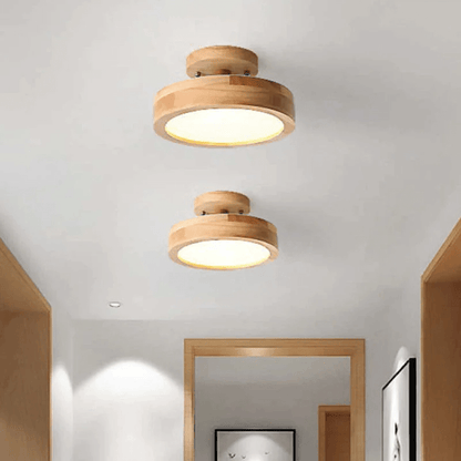 Moderne Runde LED Deckenleuchte Holz Acryl