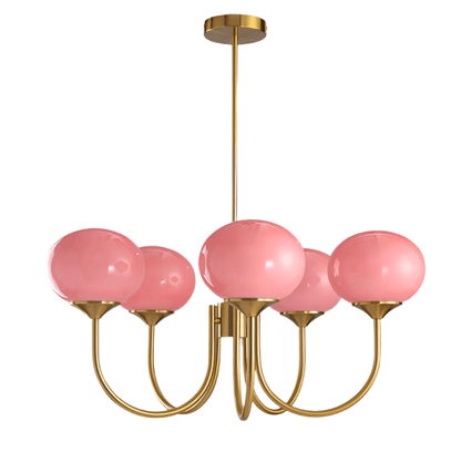 Moderner Kronleuchter mit Rosa Glasschirmen