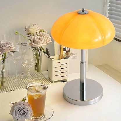 Pilz Design Tischlampe Glas Bernstein