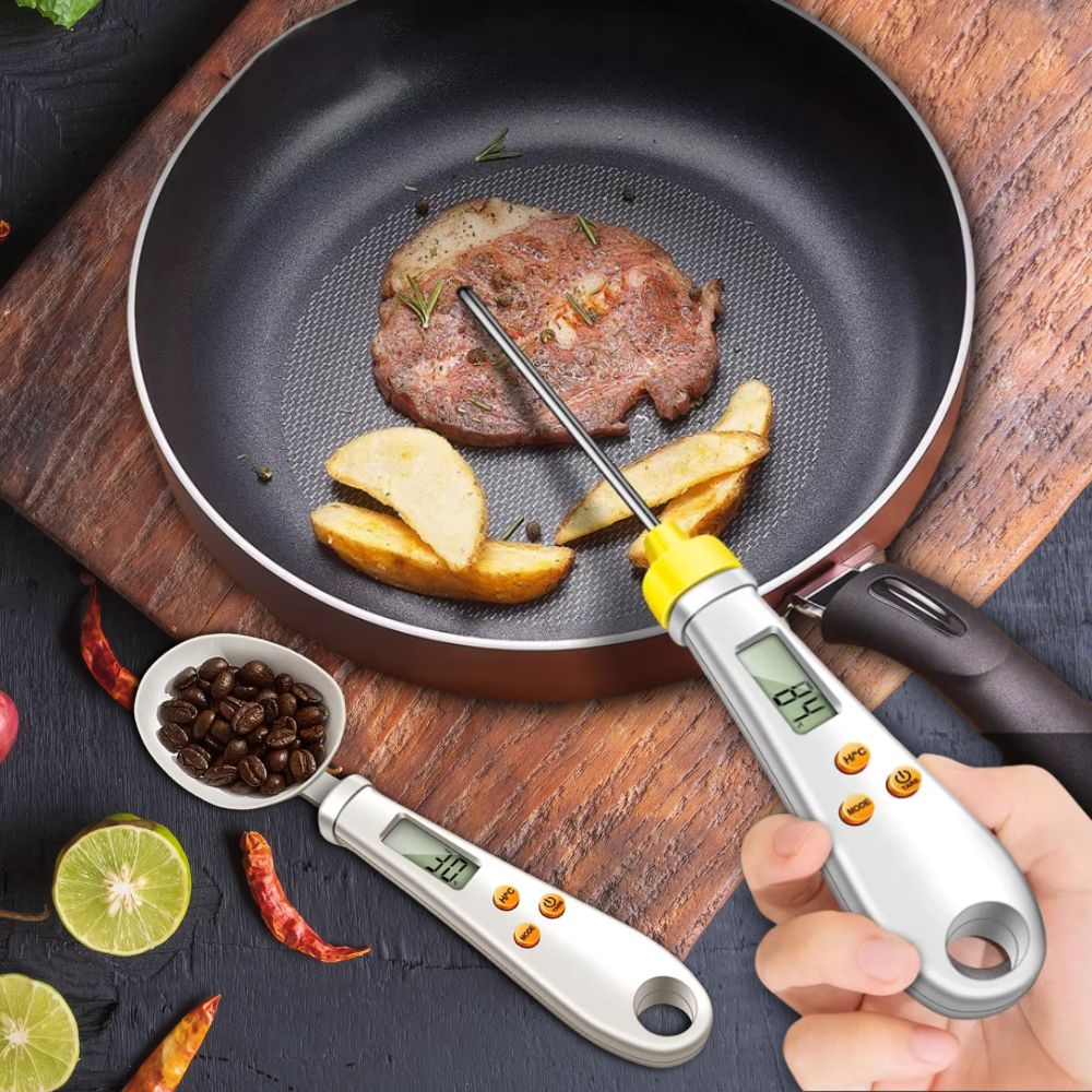 2-in-1 Digitale Mini Löffelwaage &amp; Lebensmittelthermometer