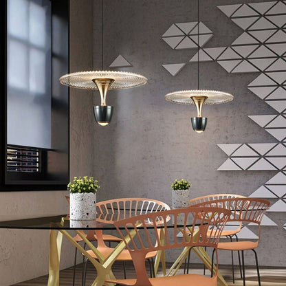 Moderne LED-Pendelleuchte, Scheibenform