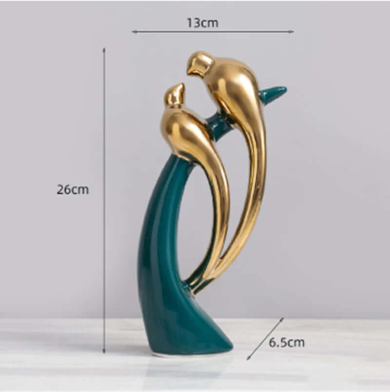 Keramik Vogel Deko Figur - Grün Gold