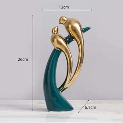 Keramik Vogel Deko Figur - Grün Gold