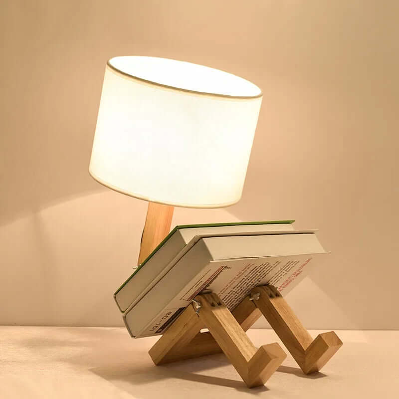 Hölzerne Tischlampe mit Bücherhalter - Flexibel &amp; Modern