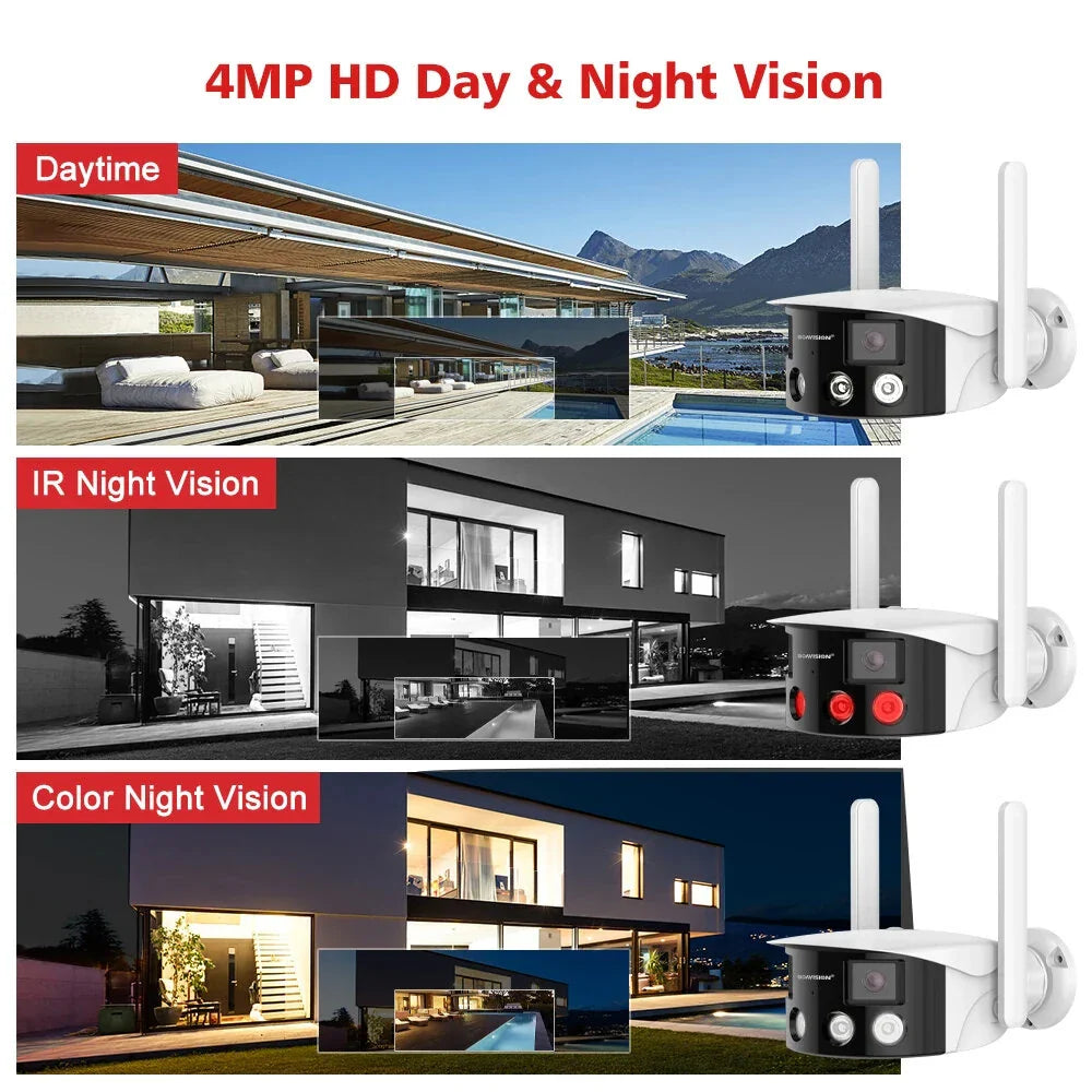 2K 4MP Dual-Lens Panorama WiFi Kamera 180° Weitwinkel KI-Erkennung Nachtsicht Gegensprechsystem Wetterfest IP Kamera EU-Stecker