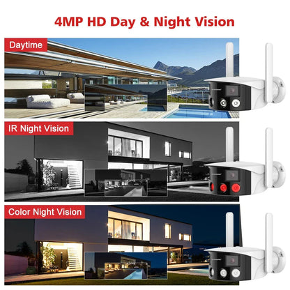 2K 4MP Dual-Lens Panorama WiFi Kamera 180° Weitwinkel KI-Erkennung Nachtsicht Gegensprechsystem Wetterfest IP Kamera EU-Stecker