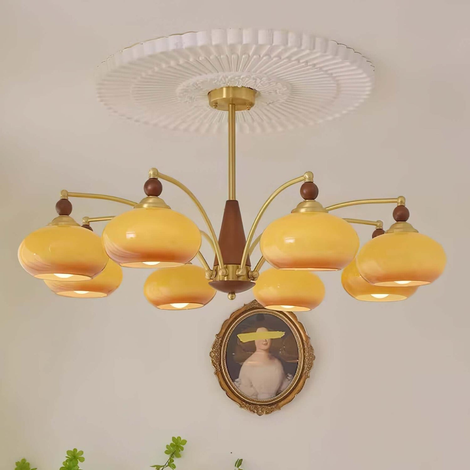 Retro Kronleuchter Holz &amp; Messing