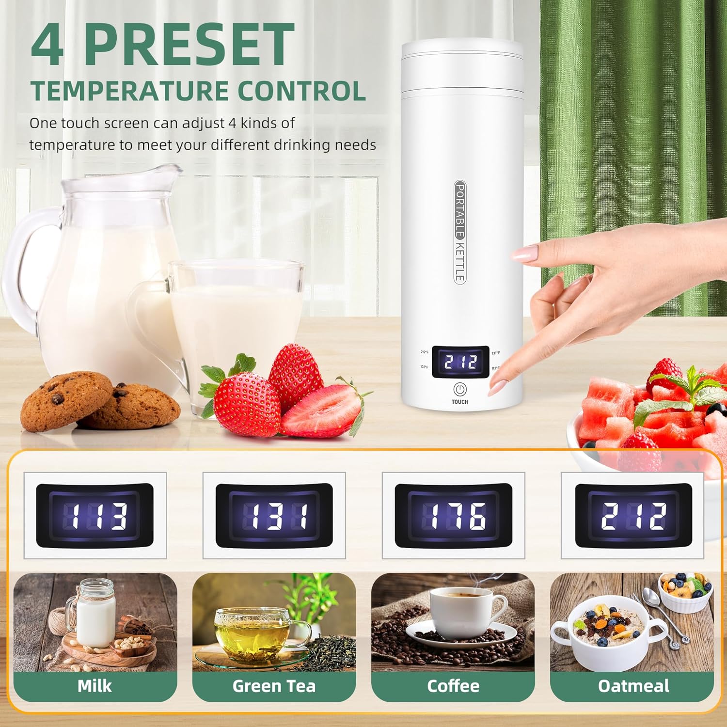 Tragbarer elektrischer Reise-Wasserkocher 450ml, Doppelwand, BPA-frei &amp; LCD-Temperaturkontrolle