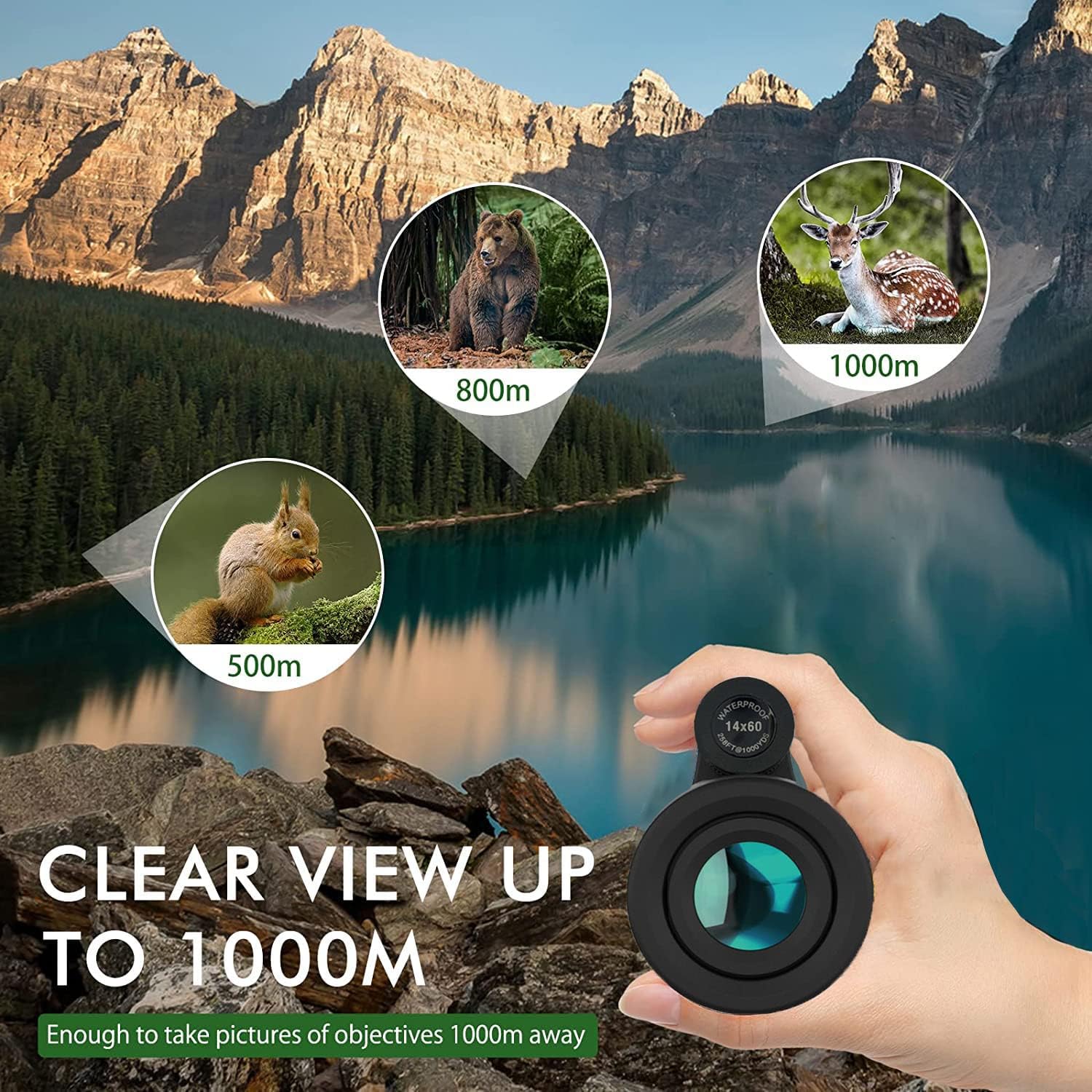 Monokular-Teleskop 12× Vergrößerung wasserdicht mit Smartphone-Halterung und Stativ für Outdoor