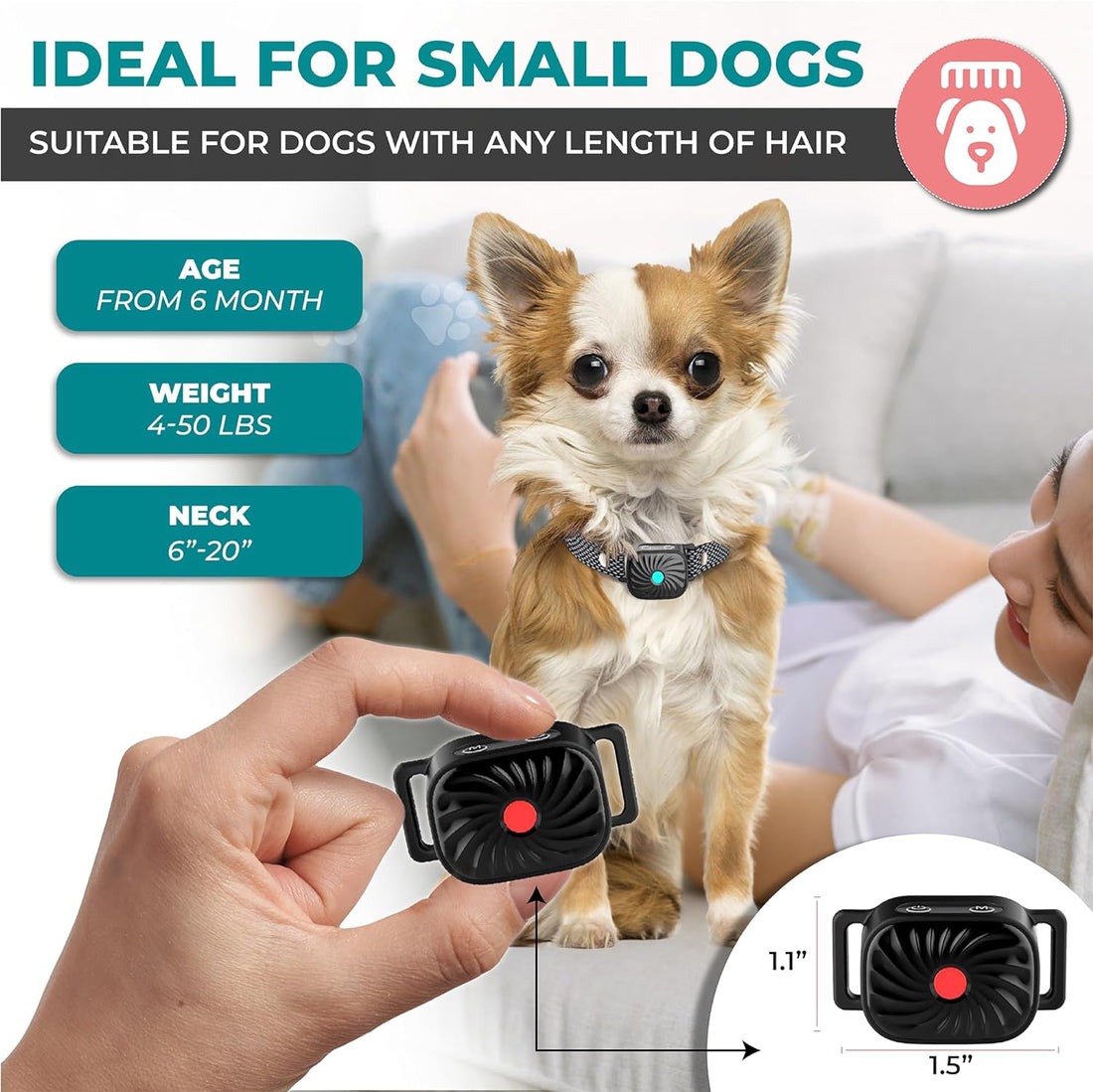 Zelara Halsband Anti-Bellen Hund – Kleine Größe, Sichere Vibration