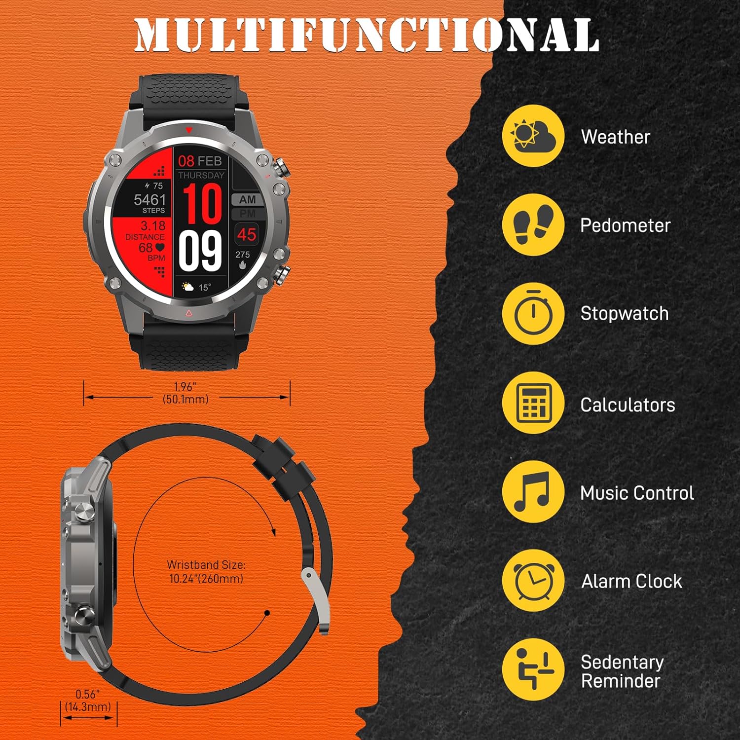 Zelara DM52 Militär Rugged Outdoor Smartwatch Gesundheits Fitness Tracker