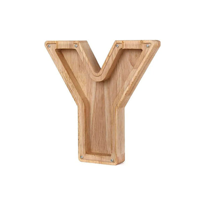 Holz Sparschwein mit Sichtfenster - Alphabet-Design