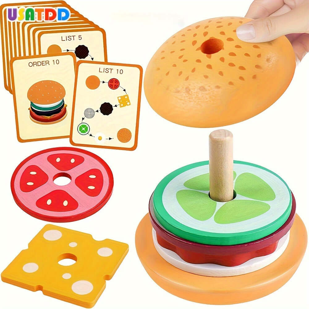 Montessori Holz Stapelspiel Burger - Feinmotorik &amp; Kreativität