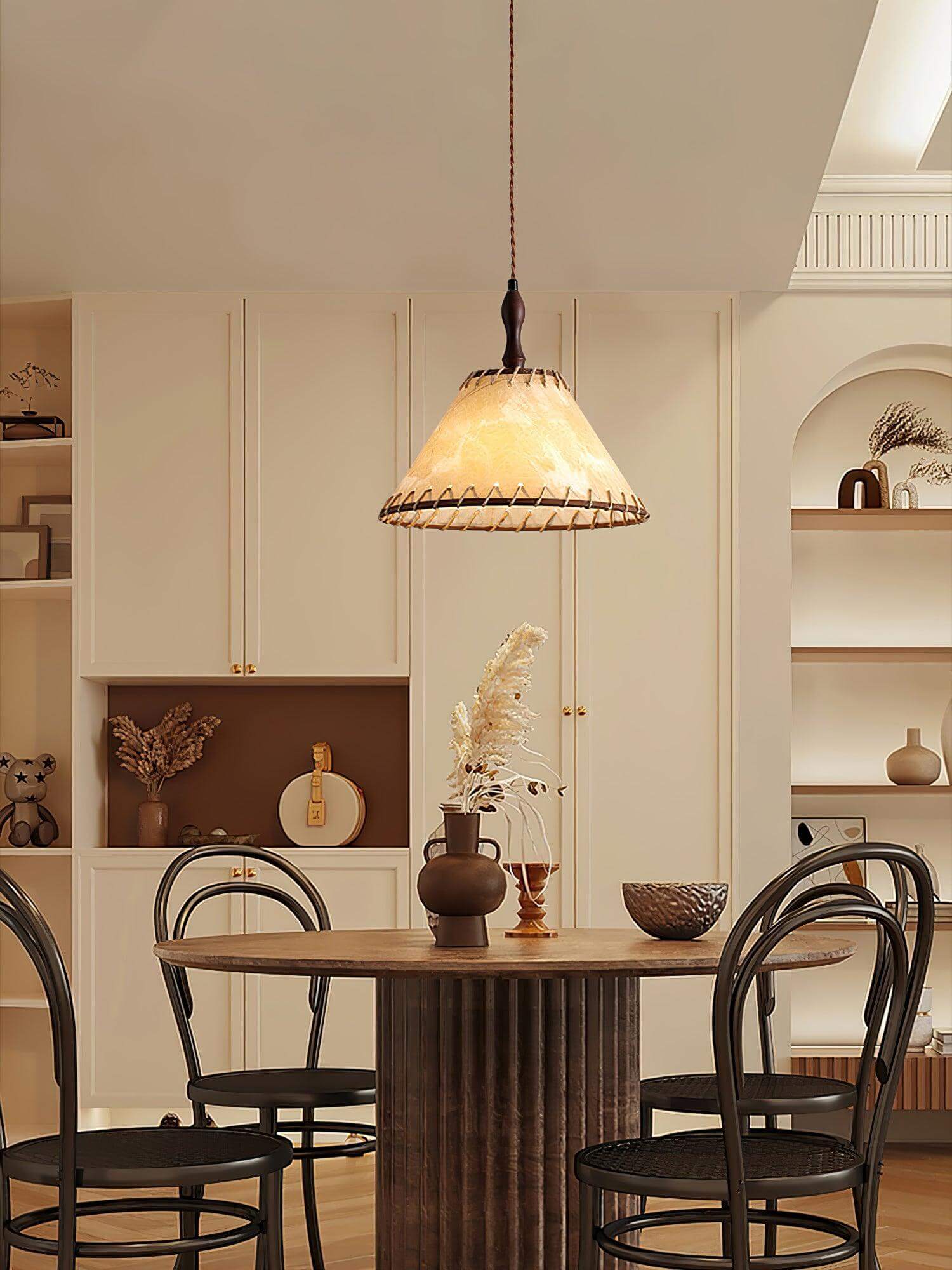 Holz &amp; Stoff Hängeleuchte