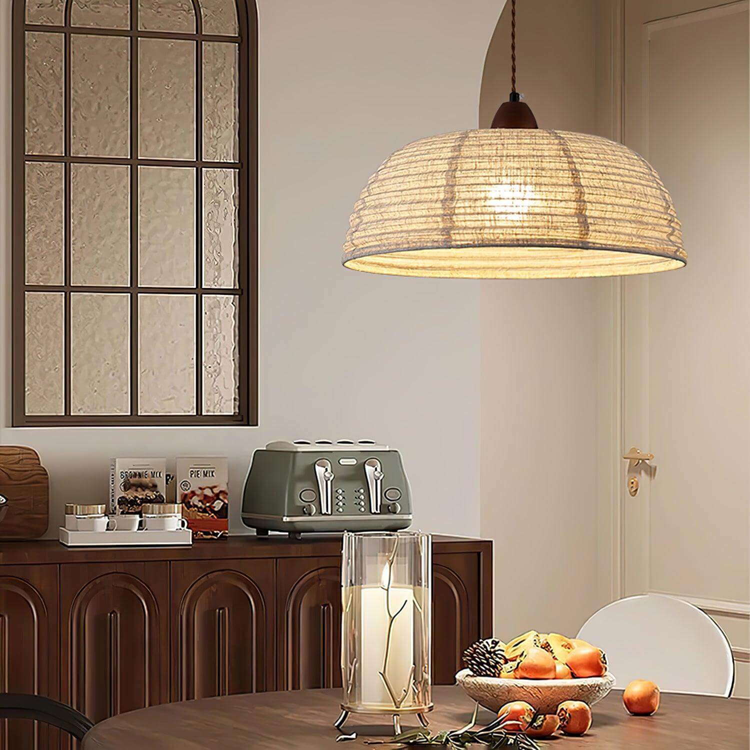Holz &amp; Stoff Hängeleuchte