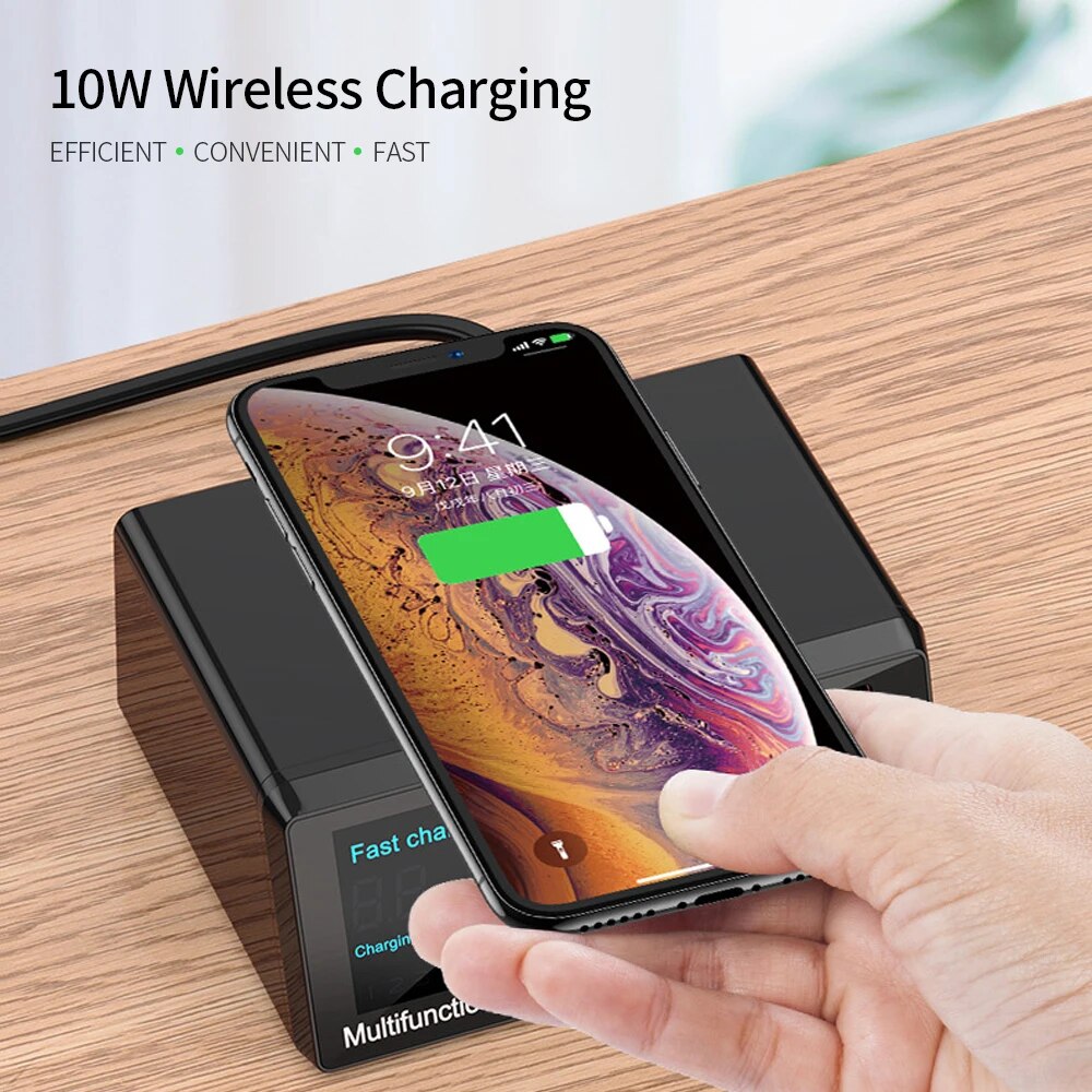 110W 8-Port USB Typ-C Ladestation Kabellose Schnell Ladegerät Digitalem Bildschirm | Wireless Charging Station iPhone, Samsung, Android, Handy, Tablet