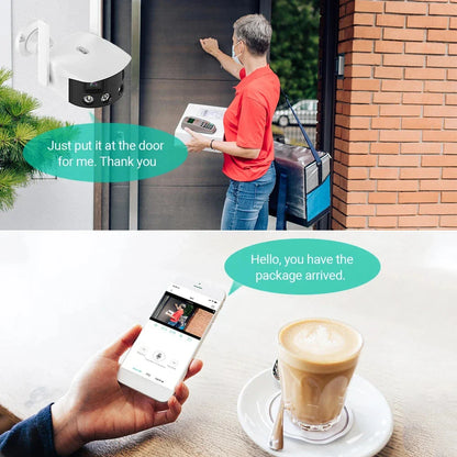 2K 4MP Dual-Lens Panorama WiFi Kamera 180° Weitwinkel KI-Erkennung Nachtsicht Gegensprechsystem Wetterfest IP Kamera EU-Stecker