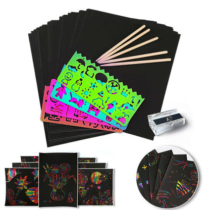 Regenbogen Kratzbilder Set - Kreativ Set mit 50 Karten