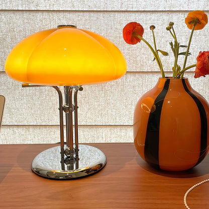 Pilz Design Tischlampe Glas Bernstein