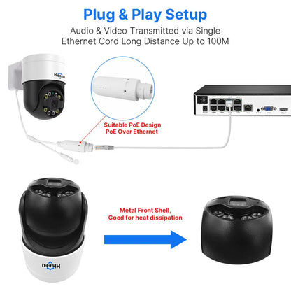 Hiseeu 4MP/8MP Wireless PTZ Außen-IP-Kamera mit Farb-Nachtsicht &amp; Zwei-Wege-Audio