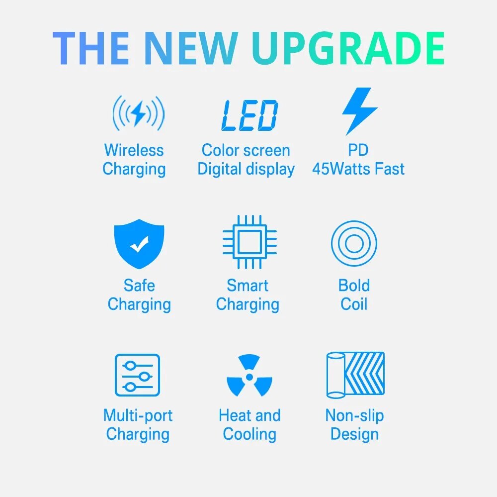 110W 8-Port USB Typ-C Ladestation Kabellose Schnell Ladegerät Digitalem Bildschirm | Wireless Charging Station iPhone, Samsung, Android, Handy, Tablet