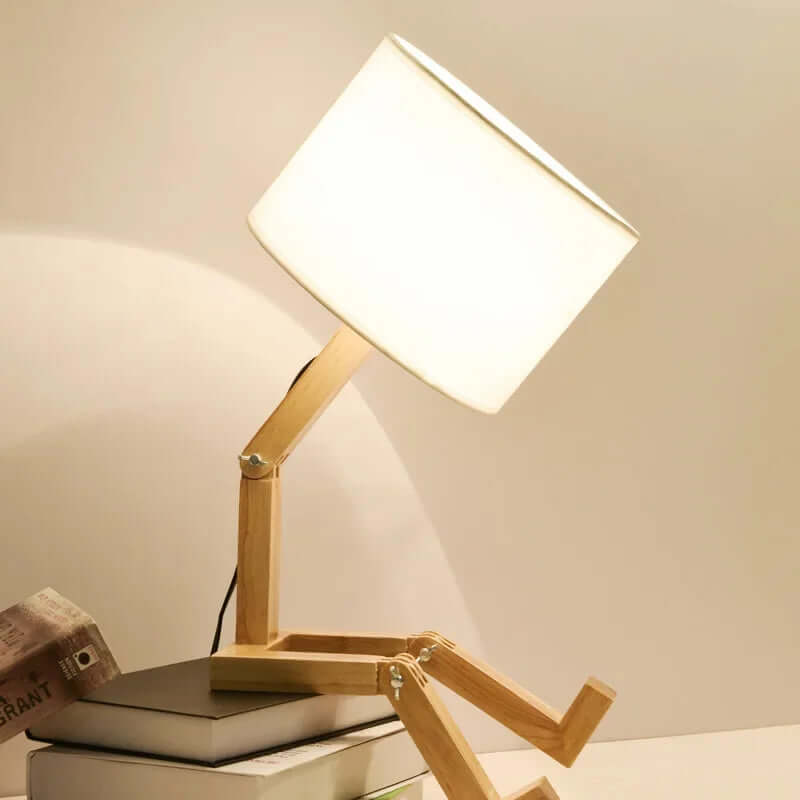 Hölzerne Tischlampe mit Bücherhalter - Flexibel &amp; Modern